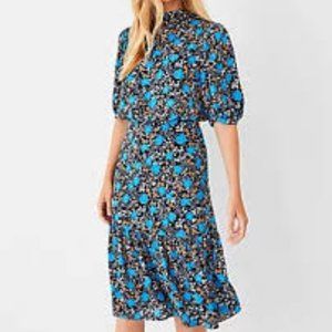 Mock neck blouson midi dress, floral
